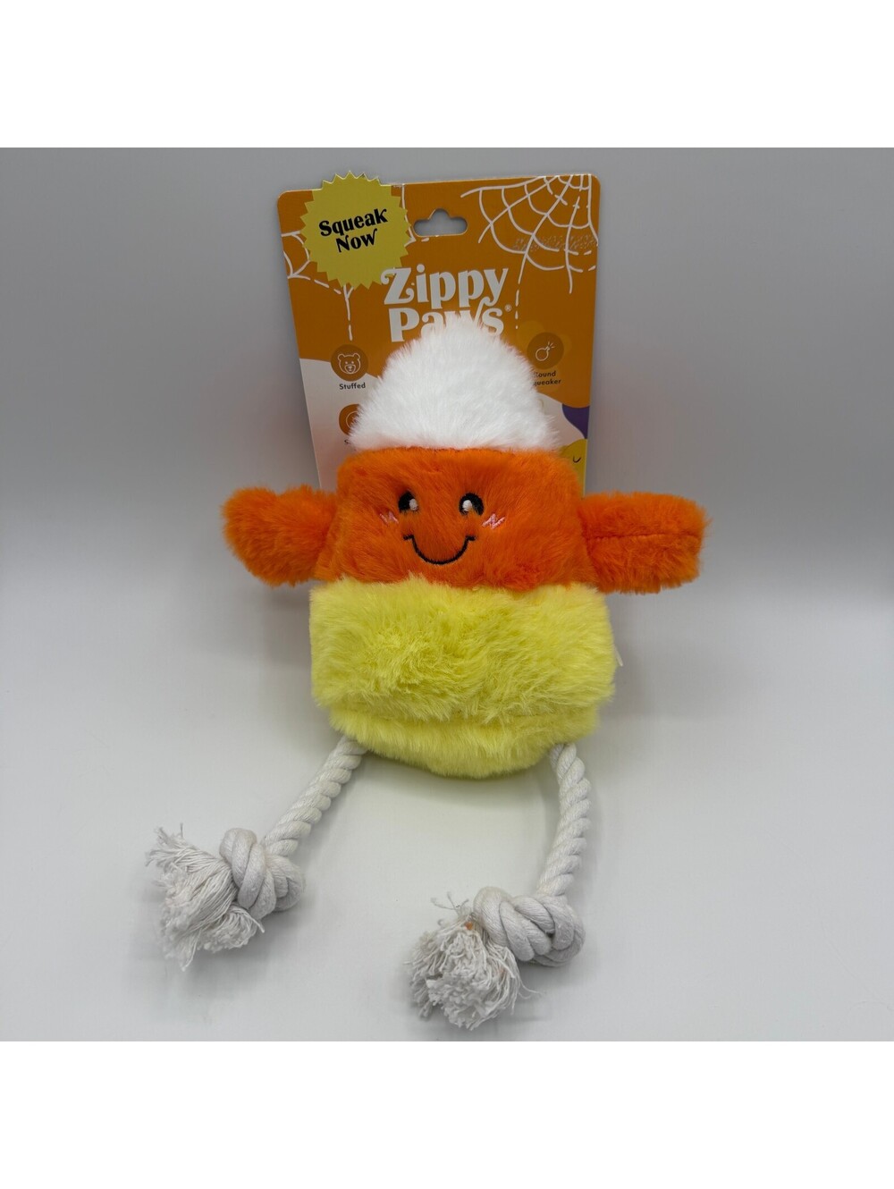 ZippyPaws Squeak Now Candy Corn Plush Dog Toy Halloween Rope Legs Squeaker NEW